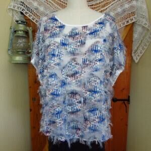 Andrew Marc Fuzzy Distressed Patriotic Election Day Shirt L 4th of July America